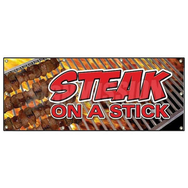 STEAK ON A STICK BANNER SIGN meat steak beef bbq grill restaurant food